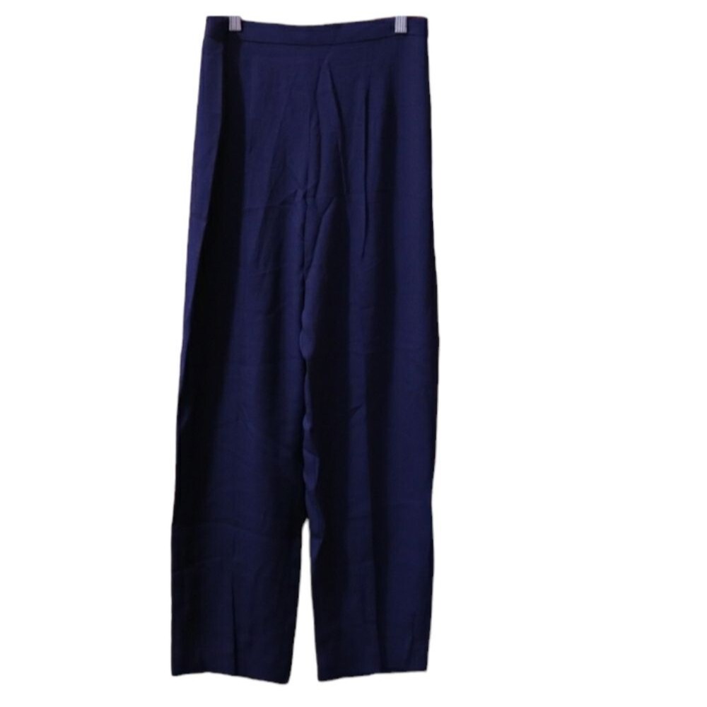Vintage Navy Blue Flat Front Wide Leg Trousers 10